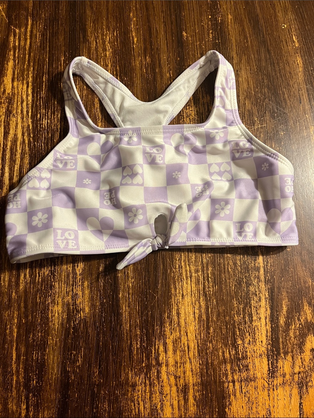 Lavender and White Checkerboard Kids Swim Bikini Top